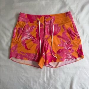 Athleta Orange & Pink Floral Drawstring Athletic Shorts 4